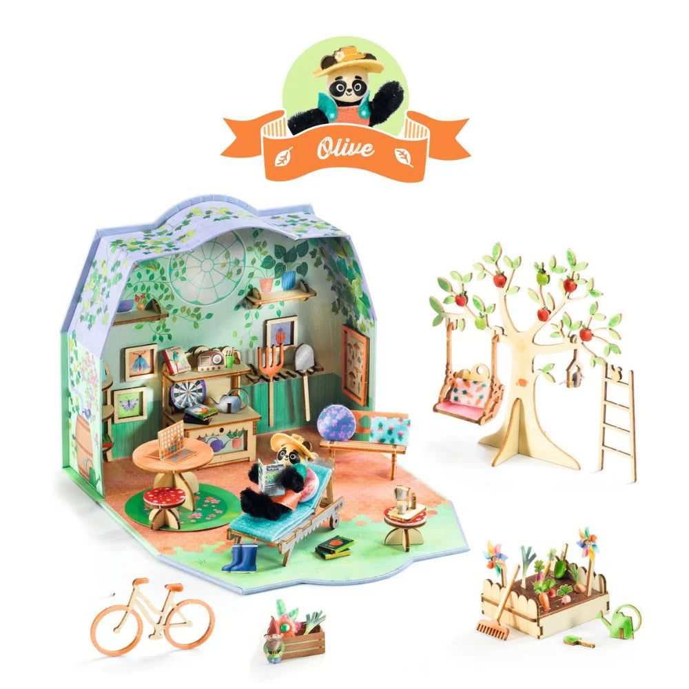 Djeco Mi House Olive, Make Your Own Mini House with Figurines