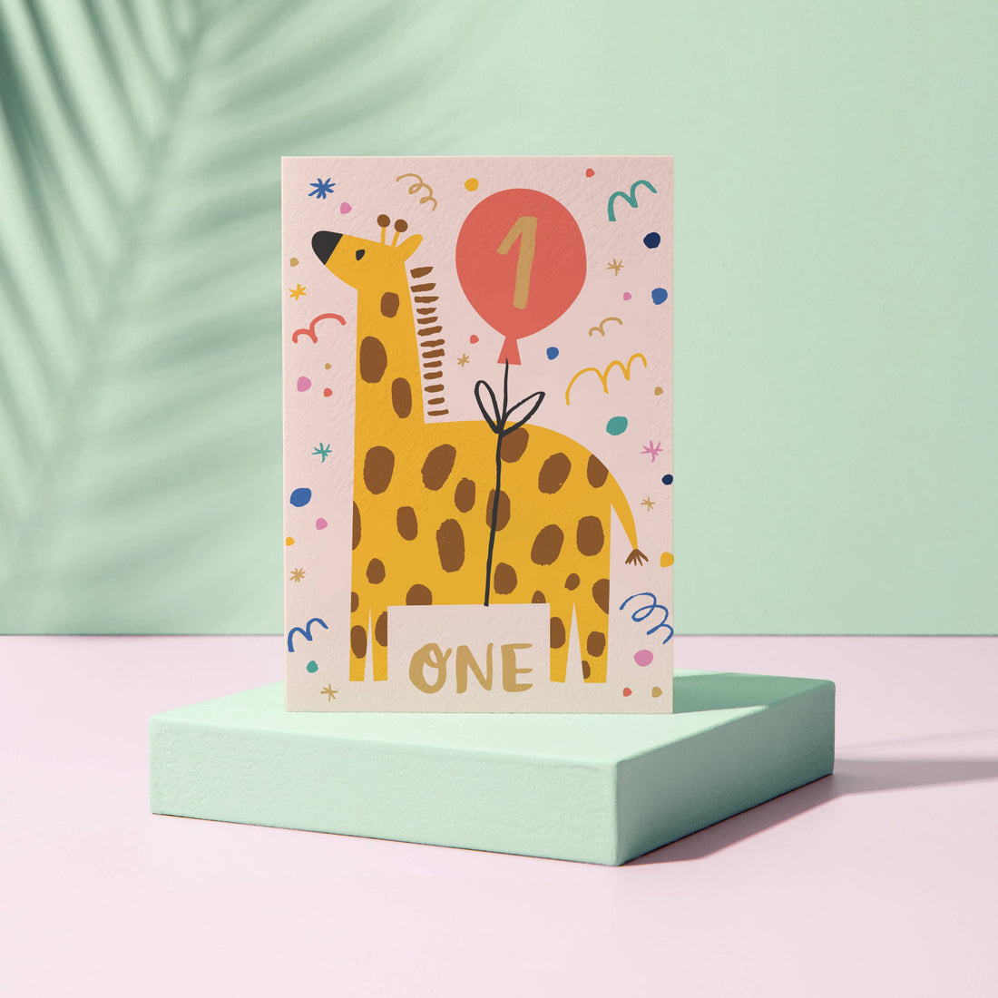 One Year Old Giraffe Birthday Card - Animal - Kids - Age - 1