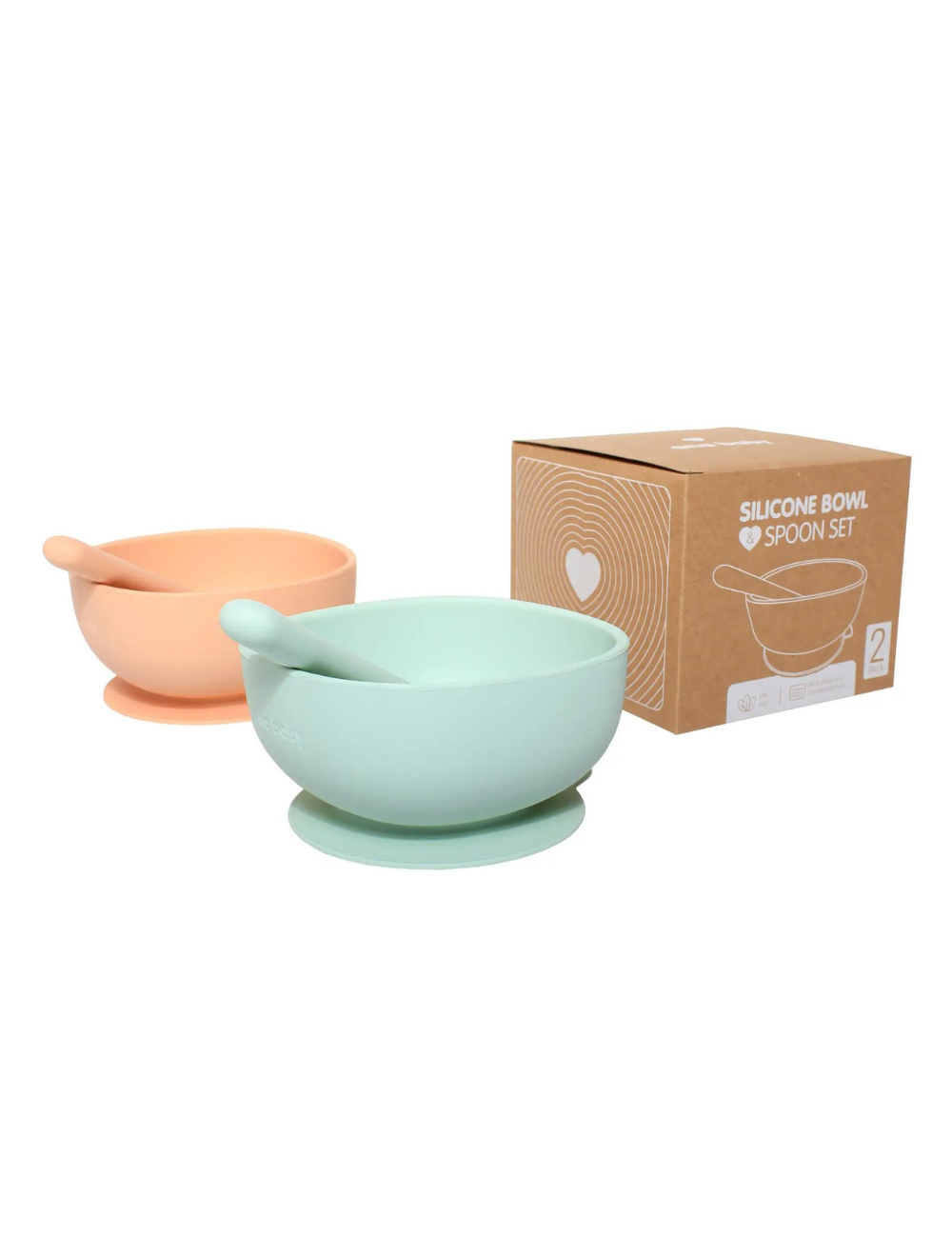 2 Pack Silicone Suction Bowl and Spoon in Kraft Paper Box