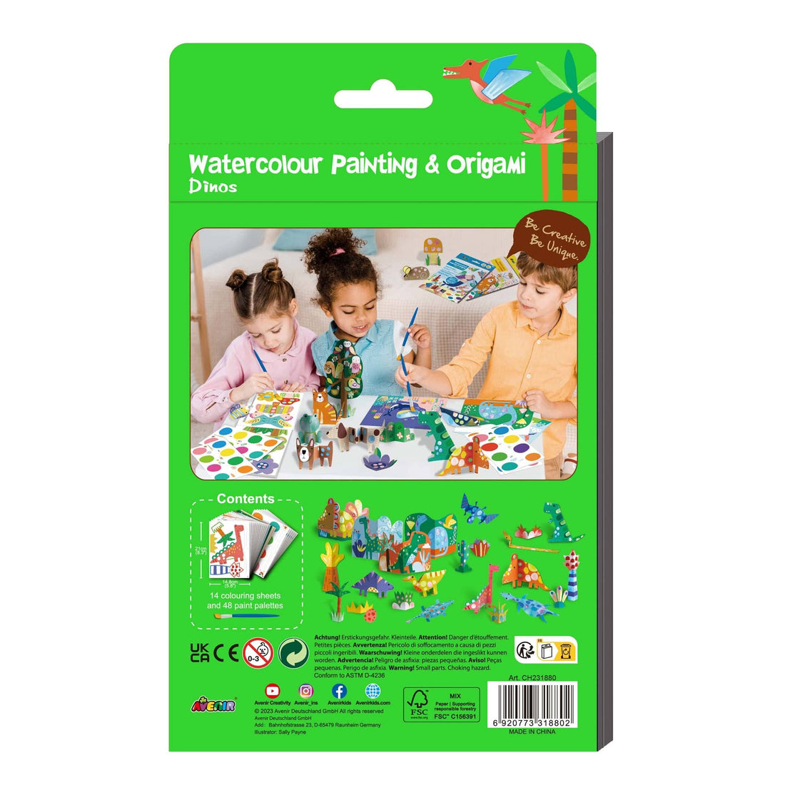 Watercolour Painting & Origami Dino