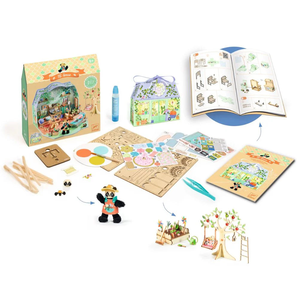 Djeco Mi House Olive, Make Your Own Mini House with Figurines