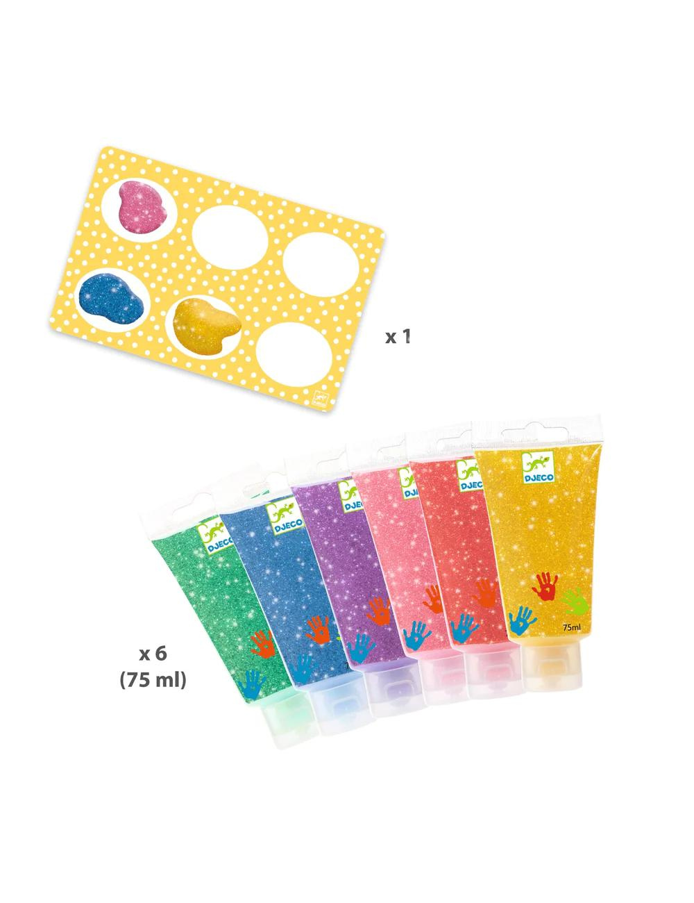 Djeco 6 Colour Finger Paint Tubes - Glitter Paint