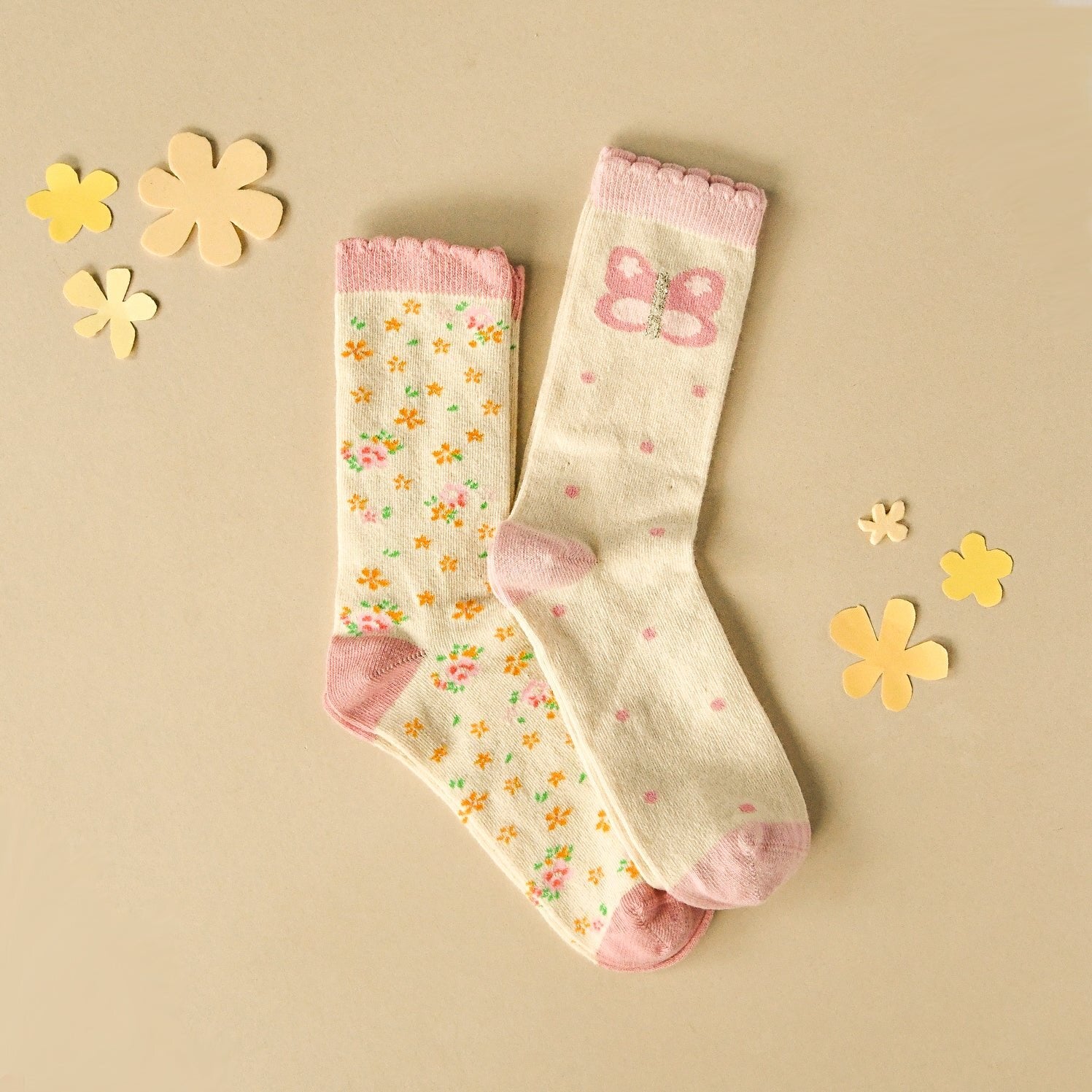 Tiny Blossom Butterfly 2 Pack Socks 9-12 Jnr