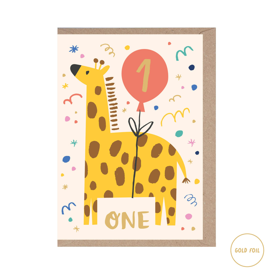 One Year Old Giraffe Birthday Card - Animal - Kids - Age - 1