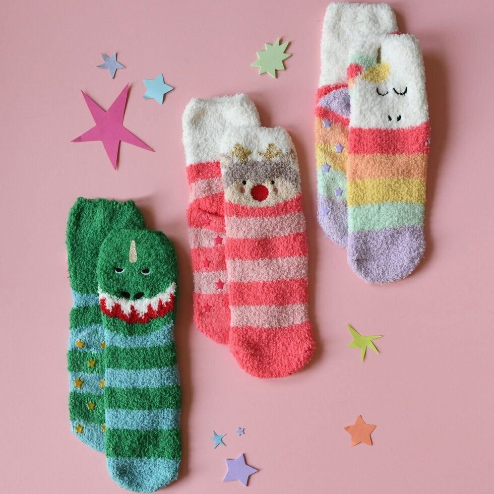 Dinosaur Cosy Slipper Socks 9-12 Jnr