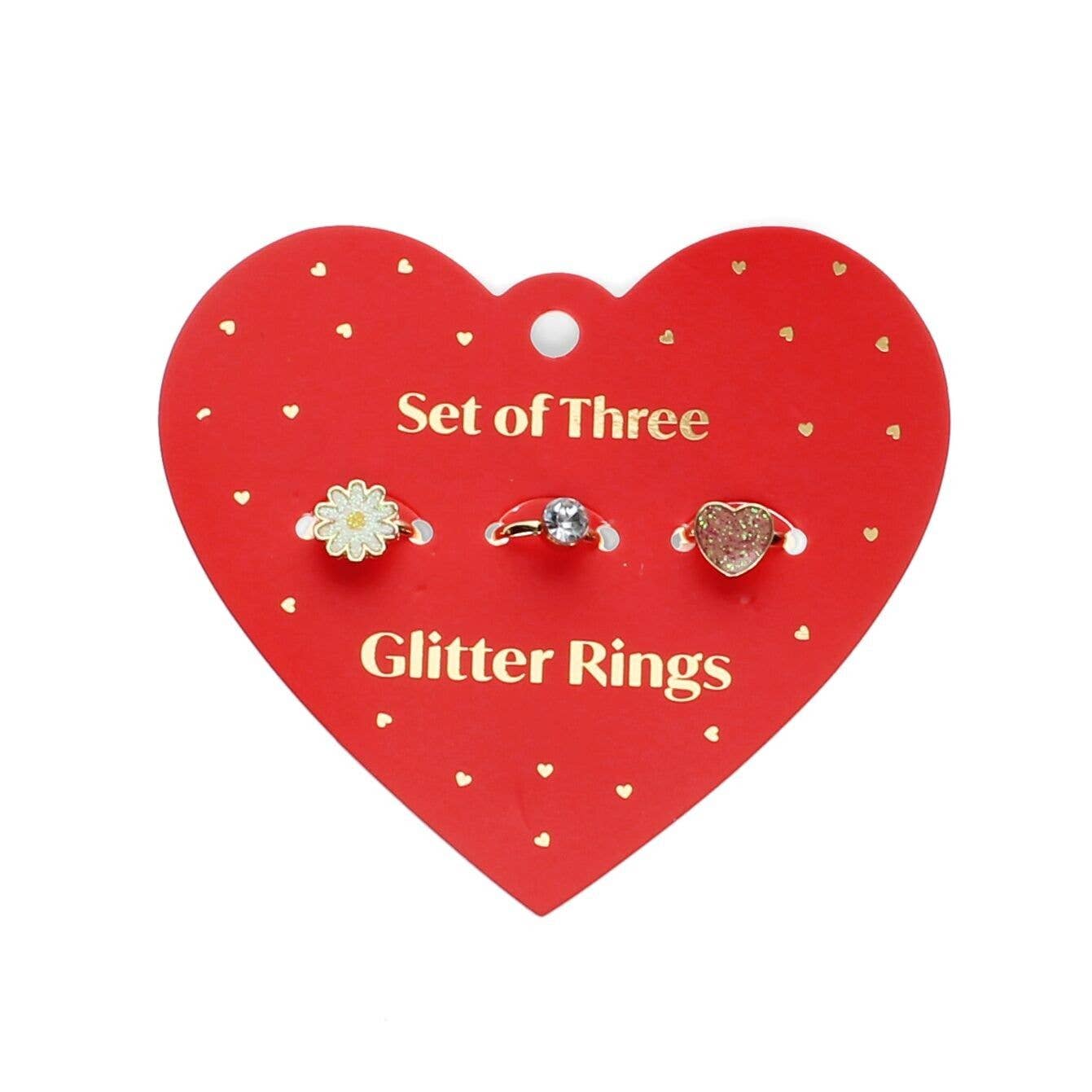 Glitter Rings (Set of 3) - Heart & Flower