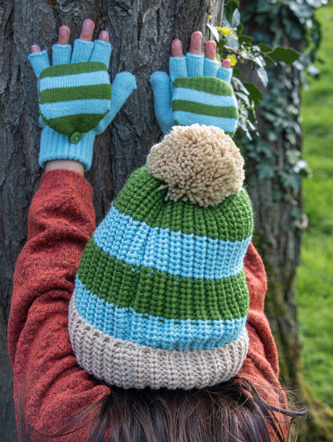 Cosy Striped Knitted Hat Green 3-6 Years