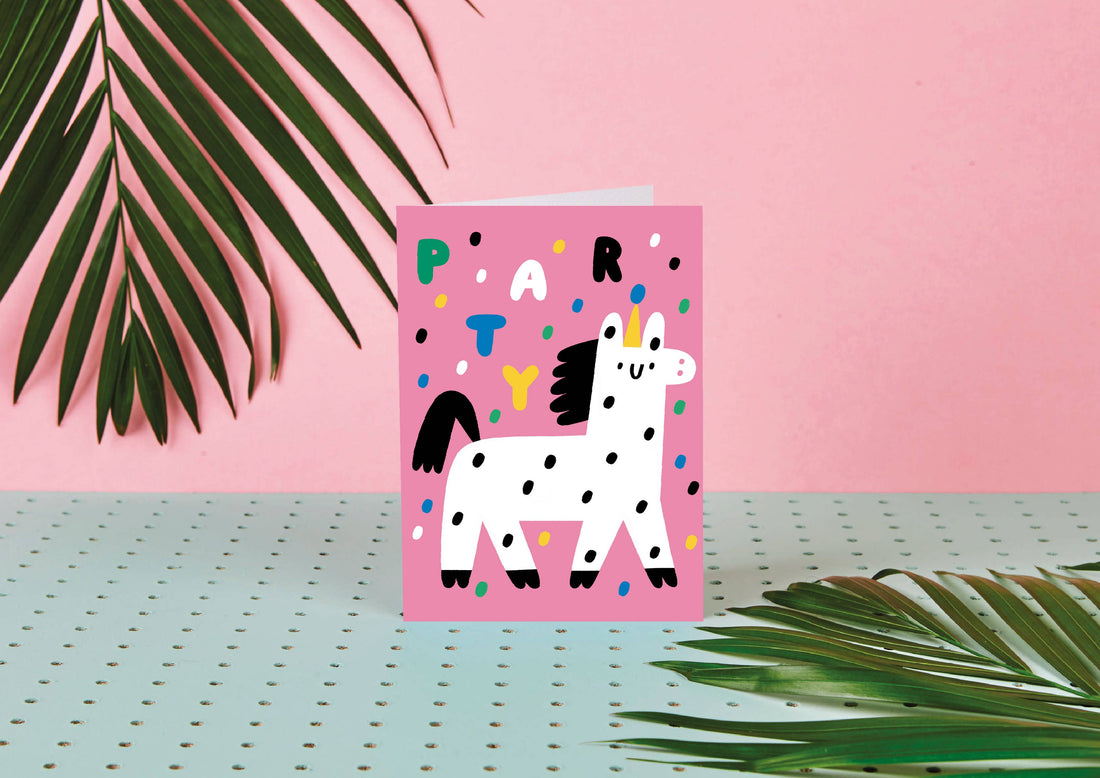Party Animal- Birthday Card- Lama-Pink- Confetti- celebrate
