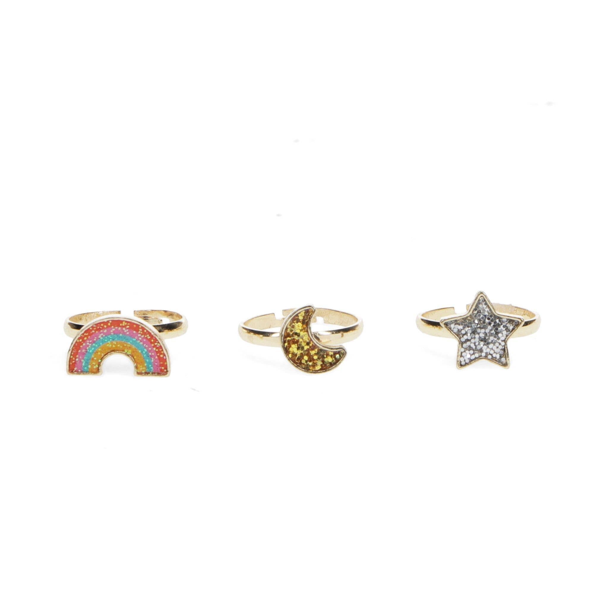 Glitter Rings (Set of 3) - Star, Rainbow & Moon