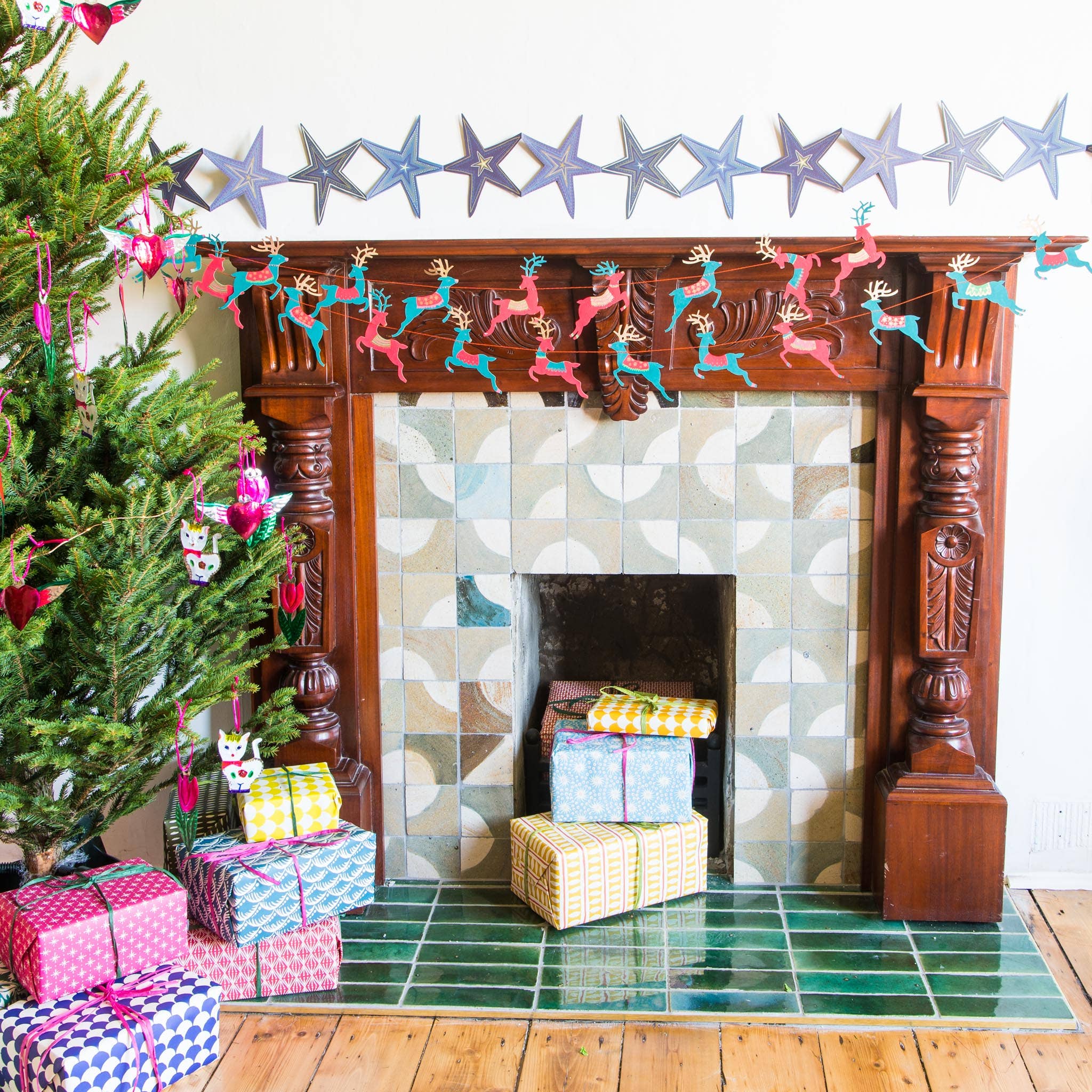 Bright Reindeer Sewn Garland