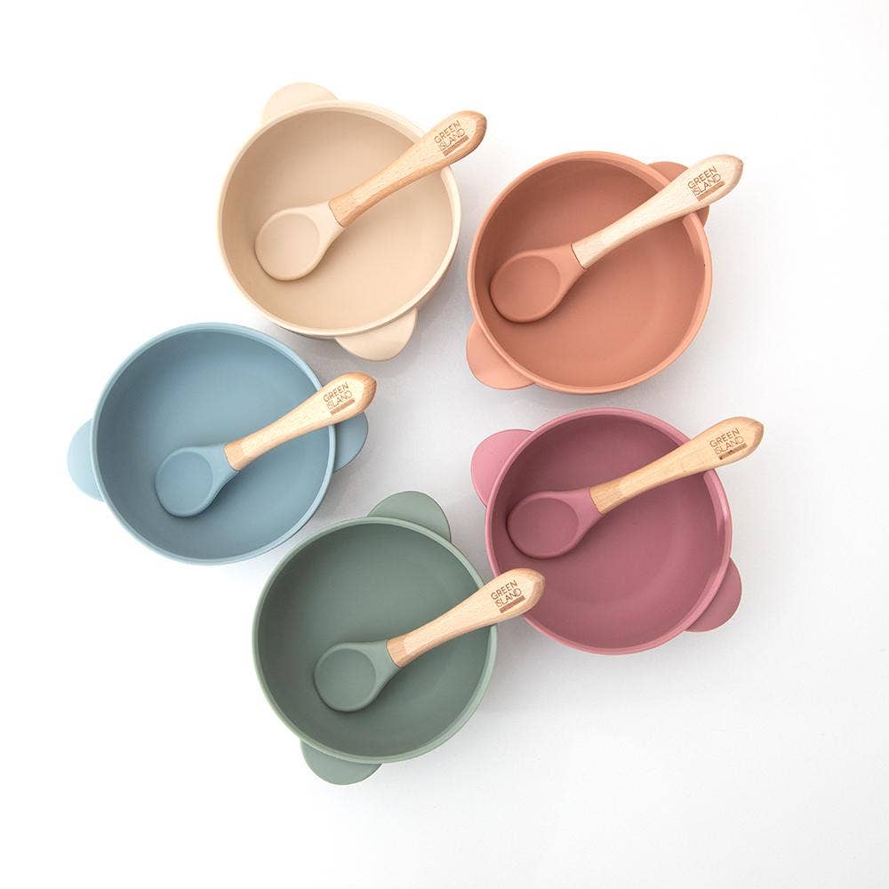 Silicone Baby Bowl & Spoon: Cream