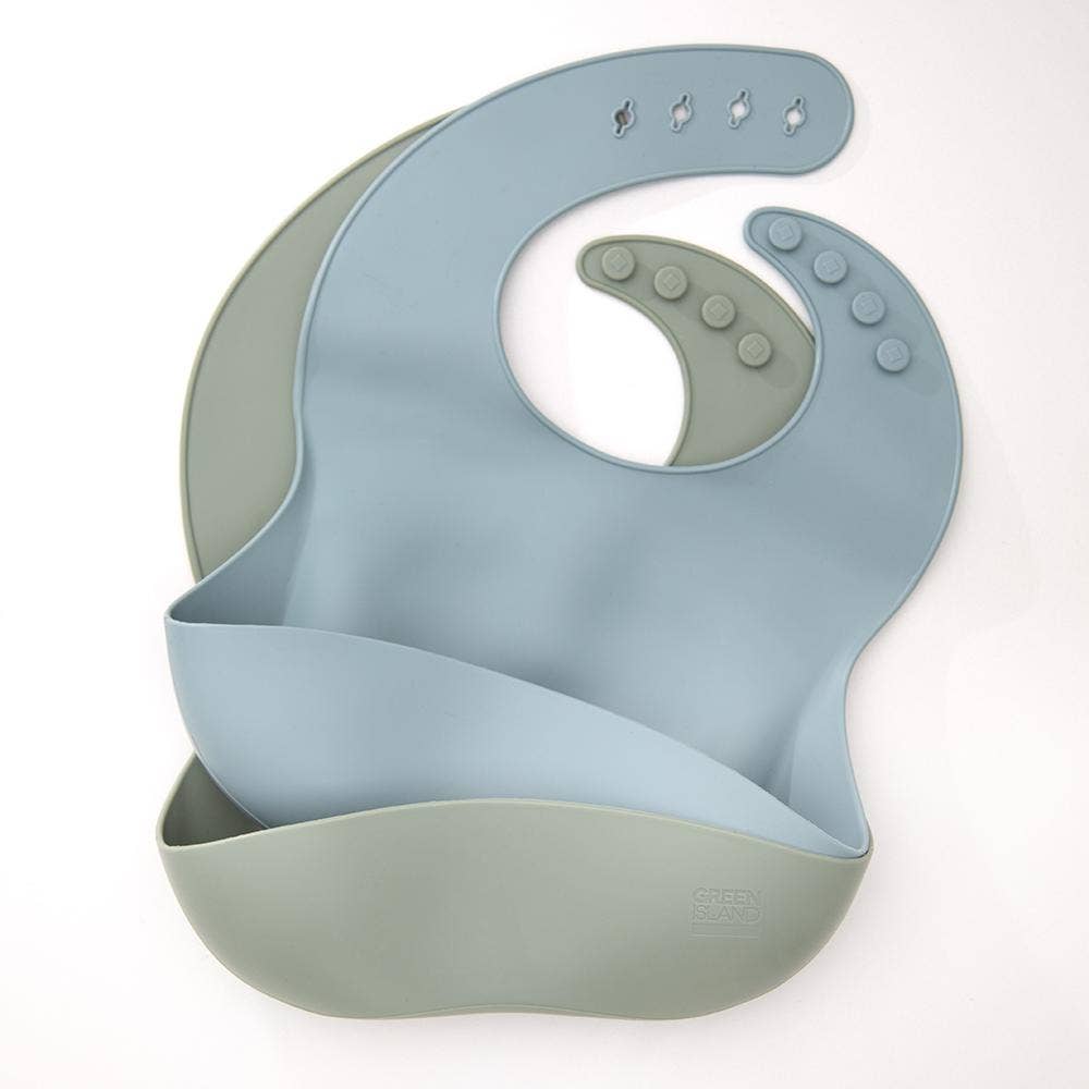 Silicone Baby Bibs Pack of 2: Blue &amp; Green