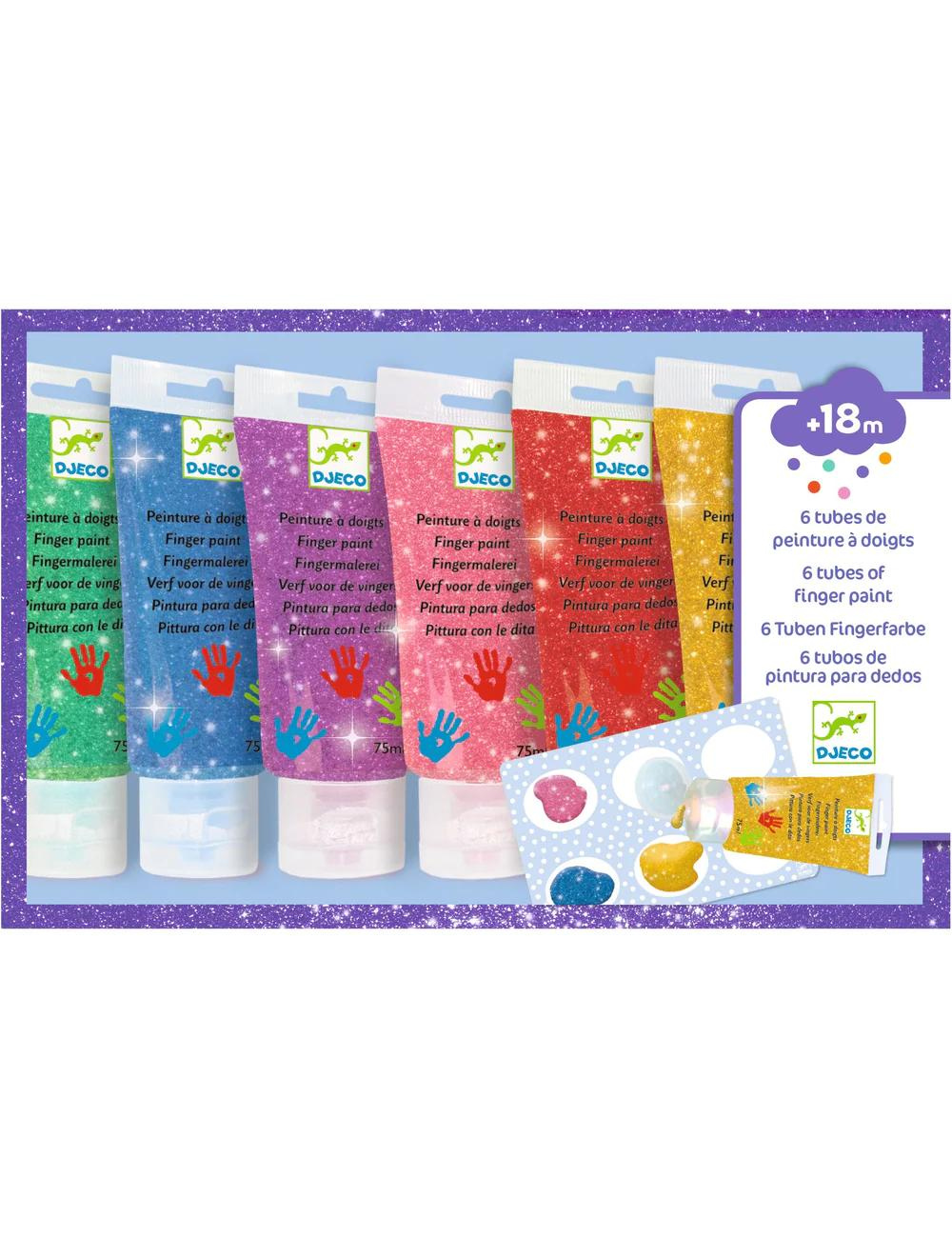 Djeco 6 Colour Finger Paint Tubes - Glitter Paint