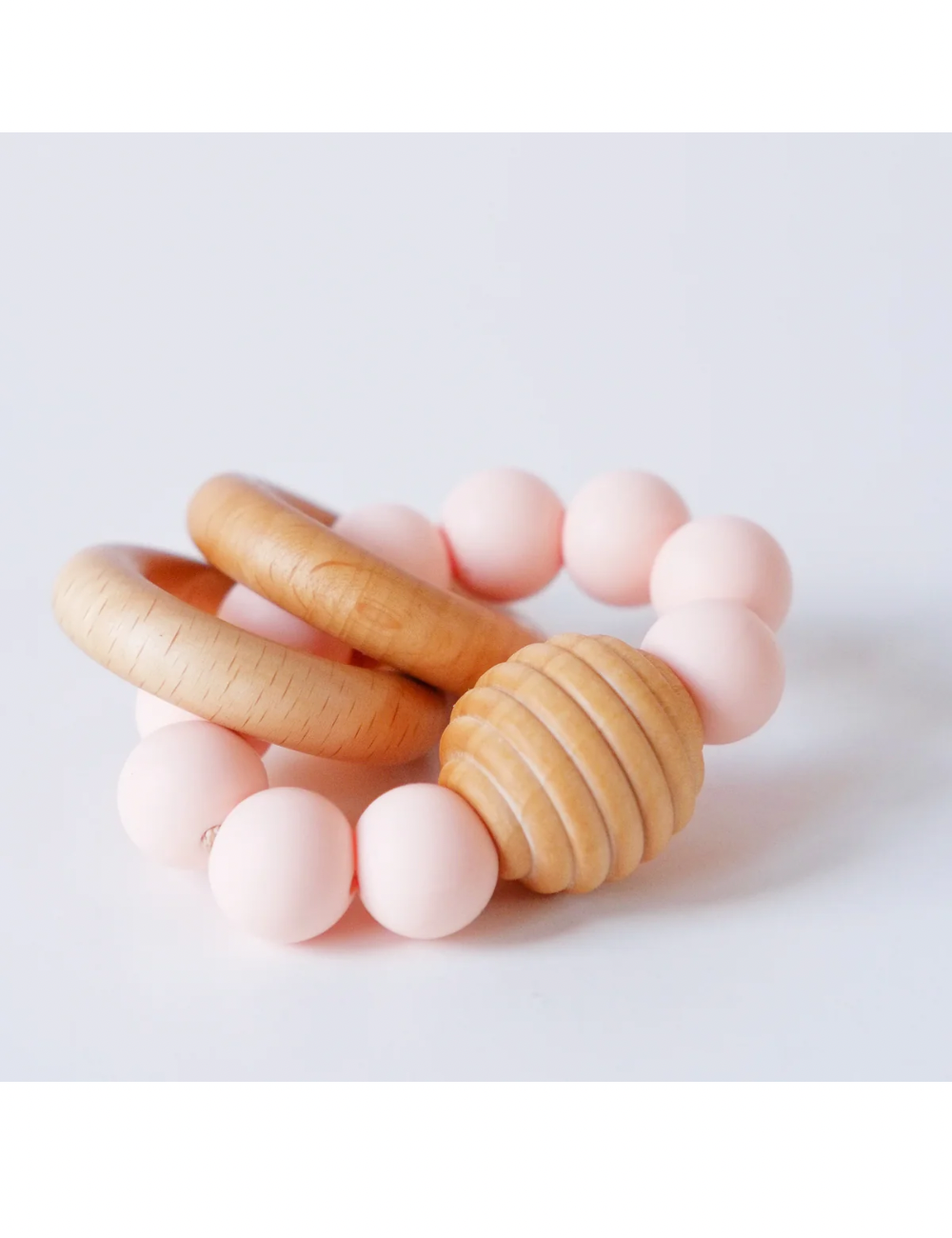 Peach Beehive Silicone and Wooden Teething Toy