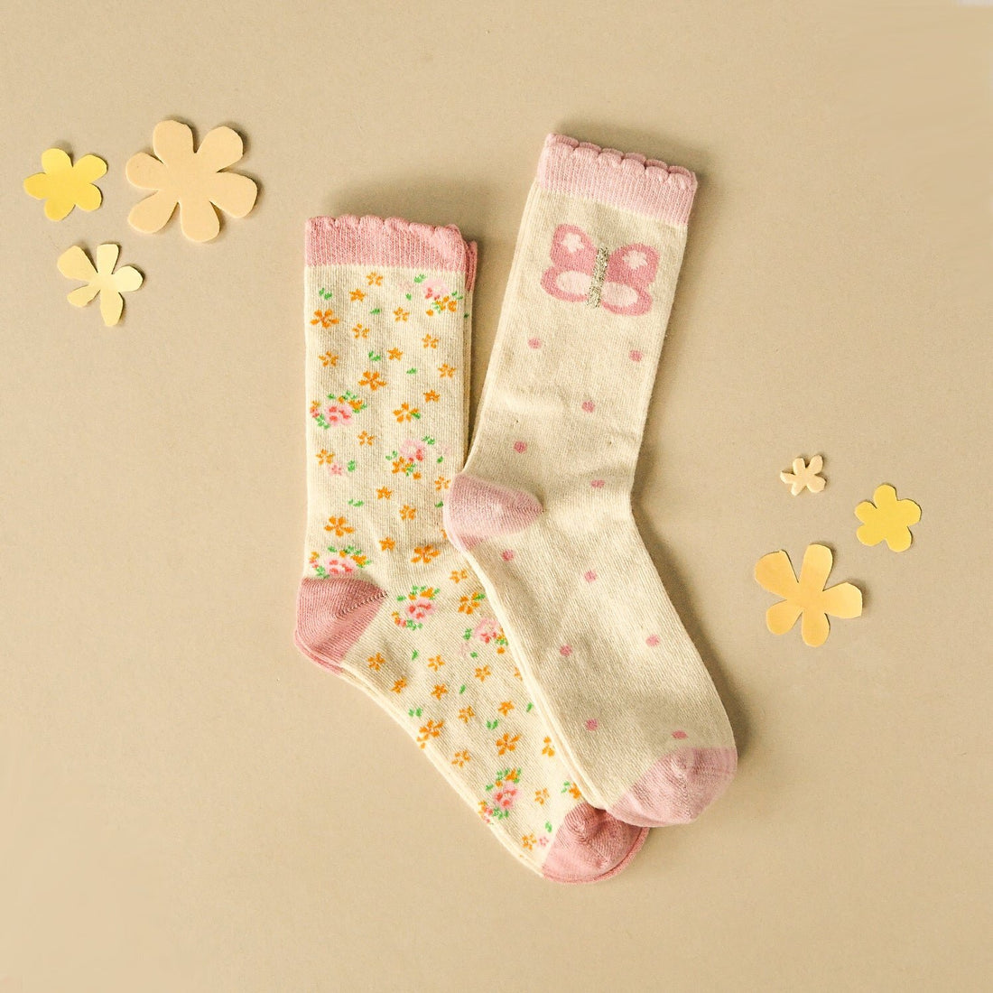 Tiny Blossom Butterfly 2 Pack Socks 9-12 Jnr