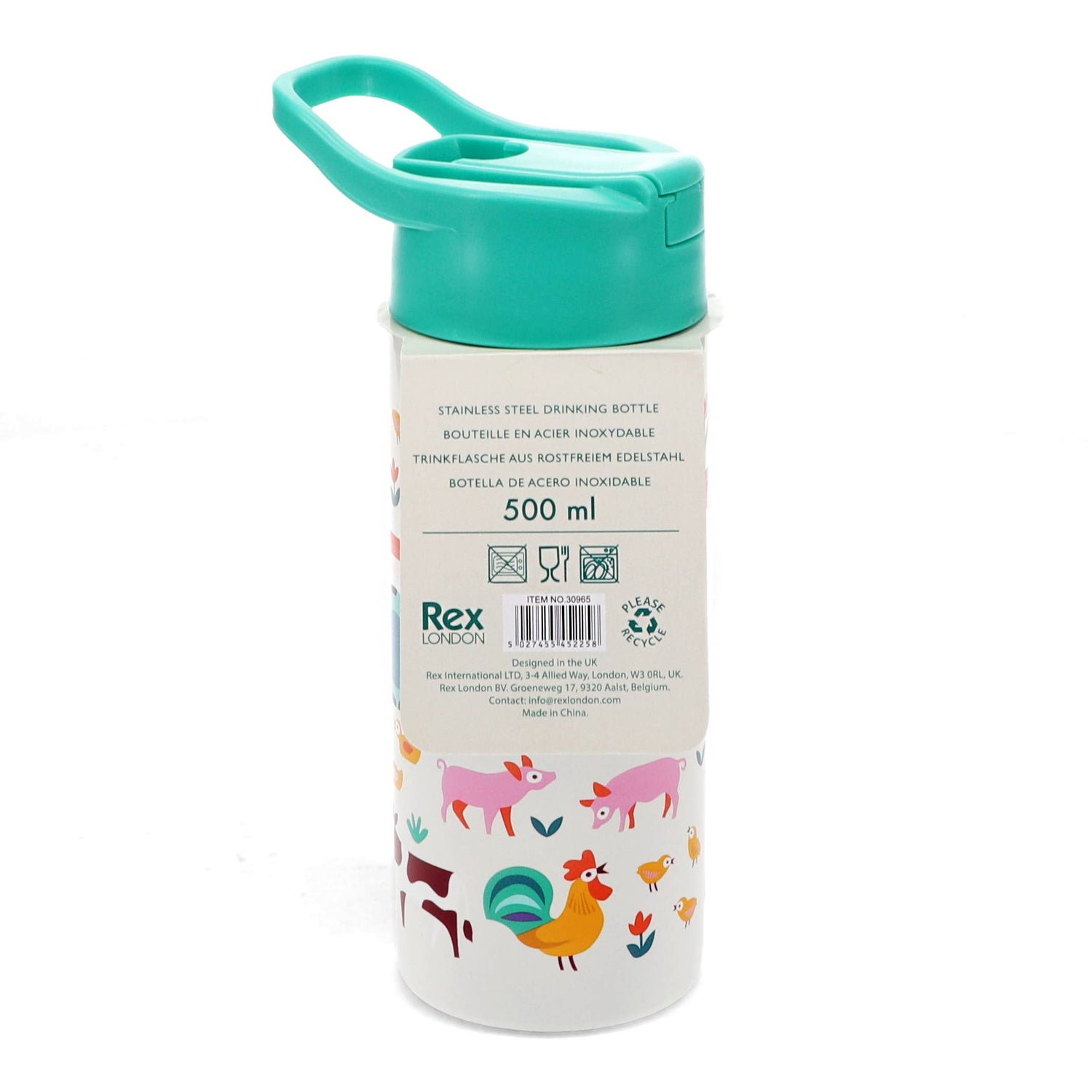 Stainless steel bottle with push button lid 500ml - Farmyard
