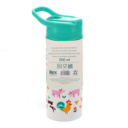 Stainless steel bottle with push button lid 500ml - Farmyard
