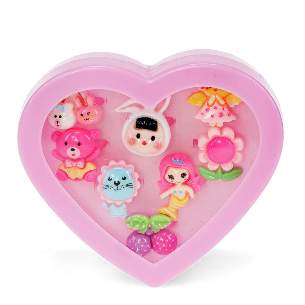 Cute rings in a heart box (set of 8)