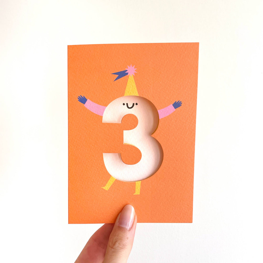 Age 3 - Die Cut - Cute Character  Fun Happy Birthday - Three