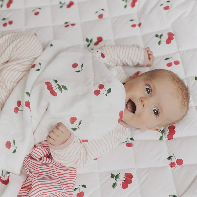 Organic Muslin Swaddle - The Cherry Orchard - 120cm x 120cm