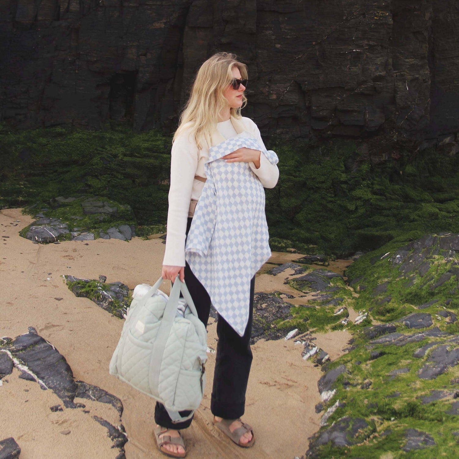 Organic Baby Muslin Swaddle - Waves