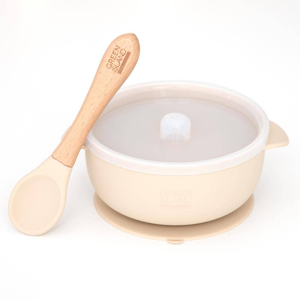 Silicone Baby Bowl & Spoon: Cream
