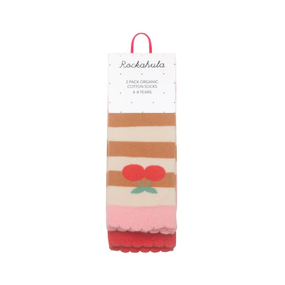 Stripy Cherry 2 Pack Socks 9-12 Jnr