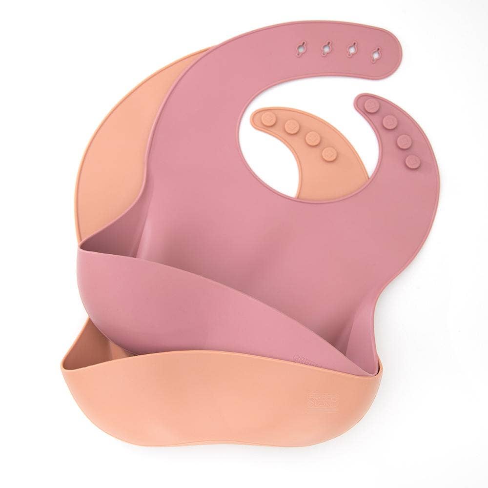 Silicone Baby Bibs Pack of 2: Mulberry &amp; Blush