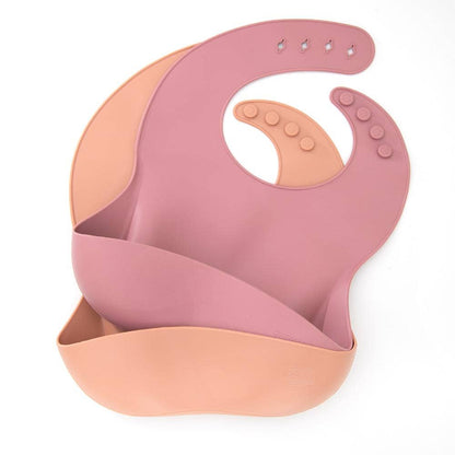Silicone Baby Bibs Pack of 2: Mulberry &amp; Blush