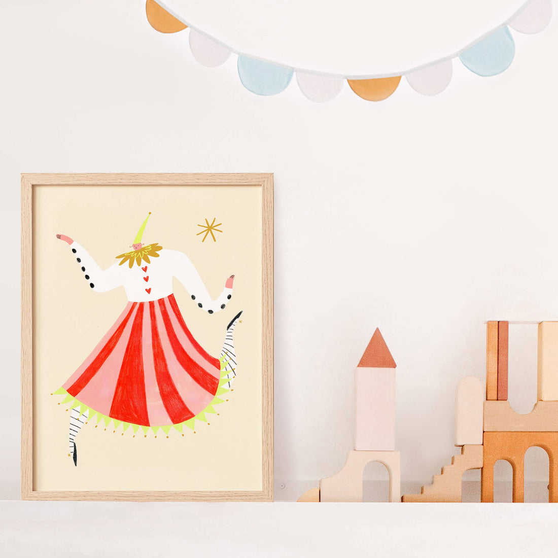 Circus Lady Art Print | Nursery Wall Decor | Colourful Art: A3