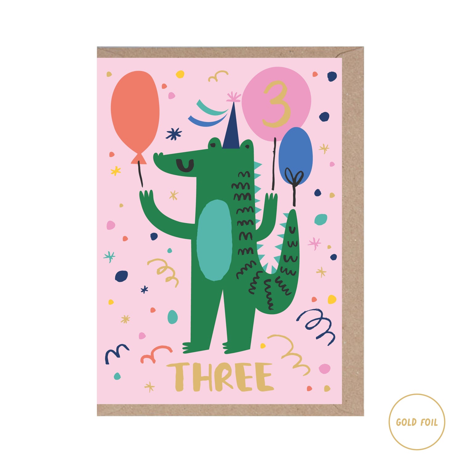 3 - Three - Crocodile - Animal Themed - Number Cards - Kids