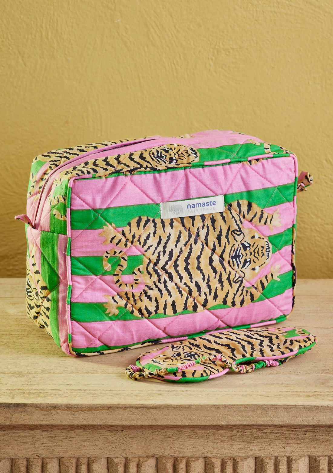 Tiger Stripe Wash Bag Pink Green