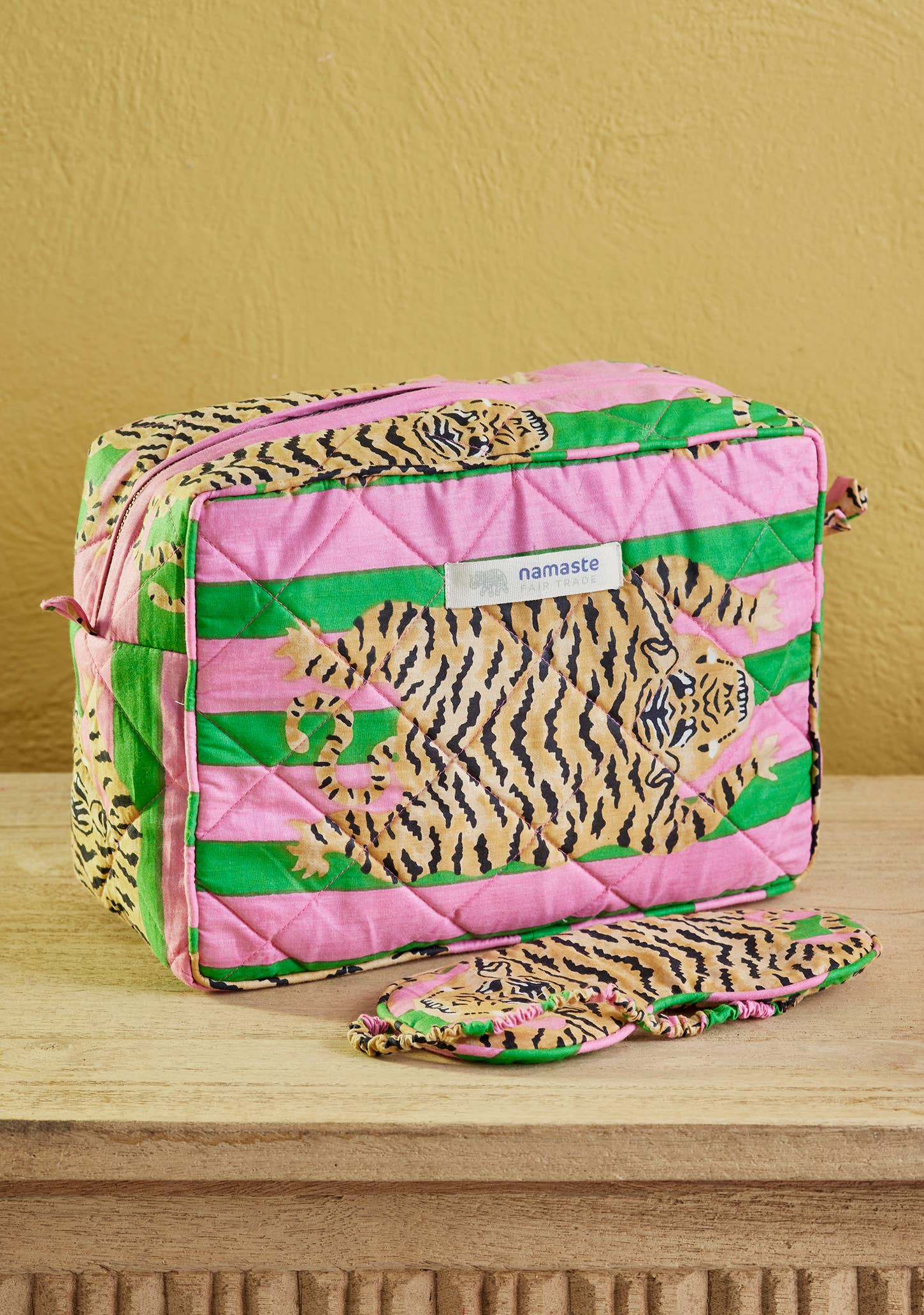 Tiger Stripe Wash Bag Pink Green