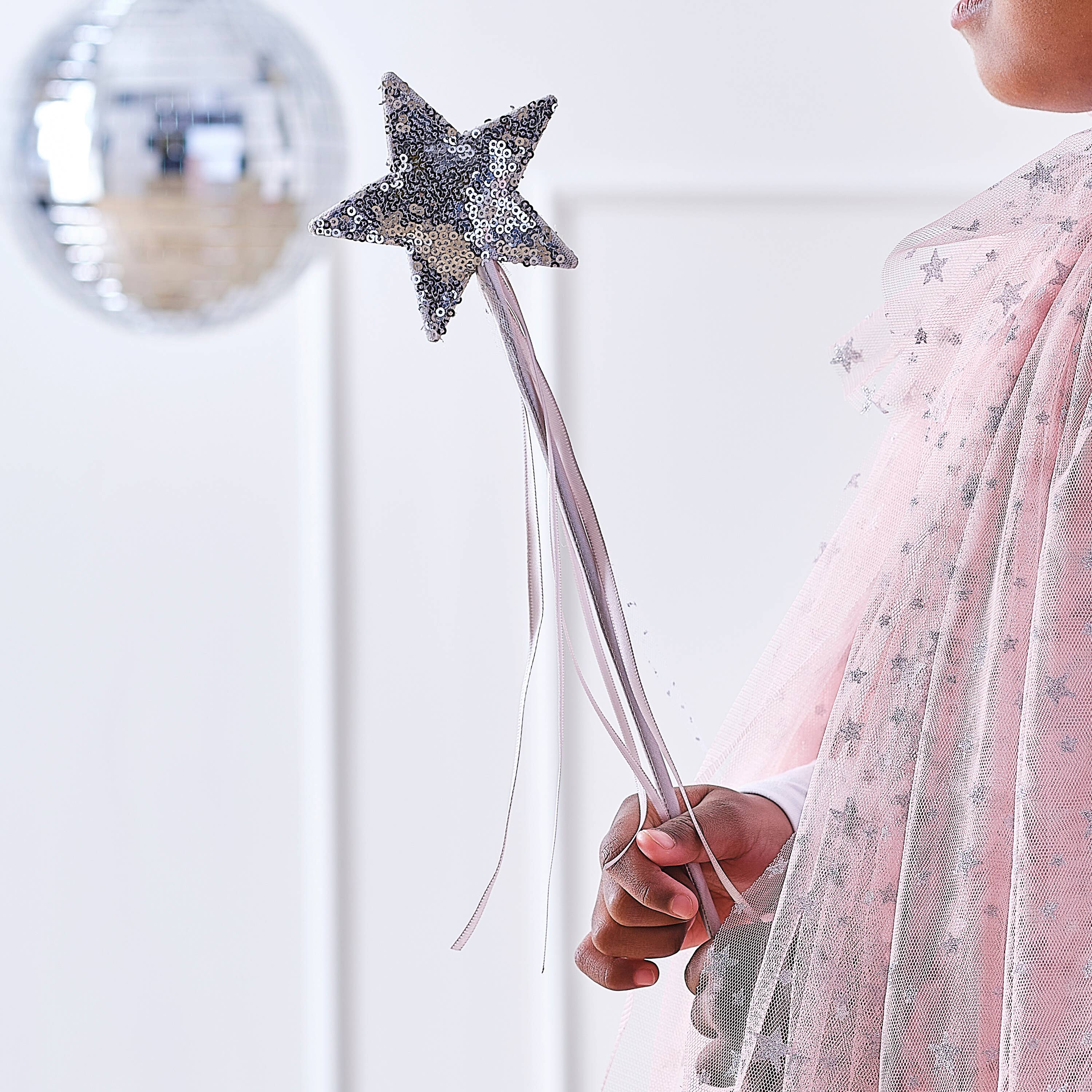 Pink &amp; Silver Sequin Star Fairy Wand