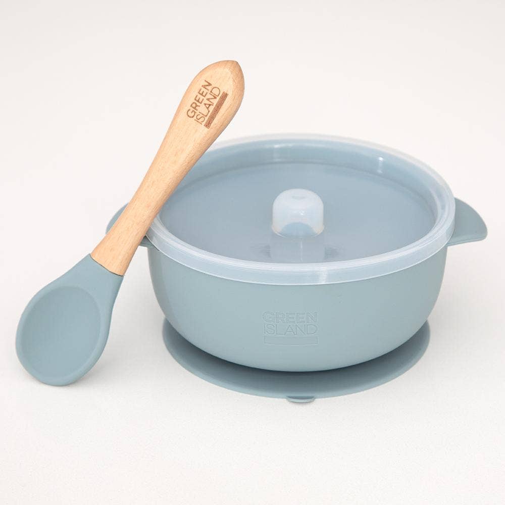 Silicone Baby Bowl & Spoon: Blue