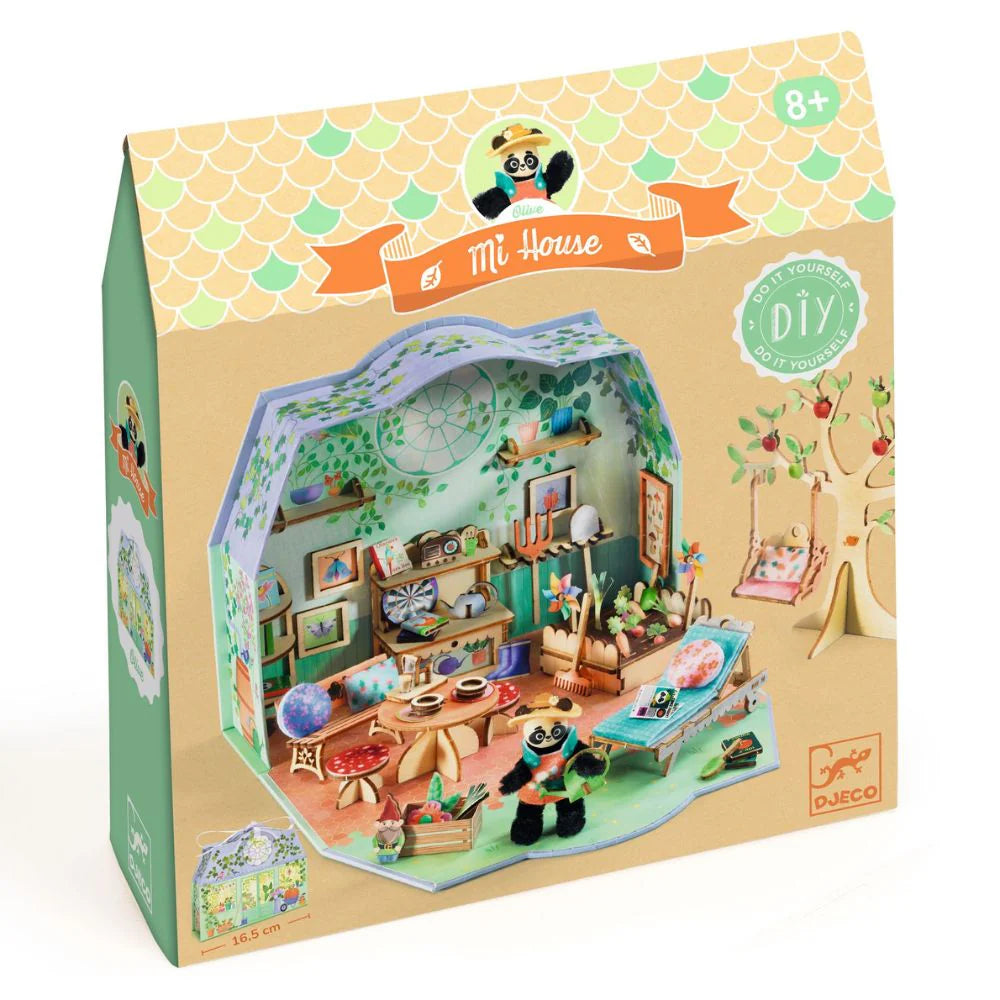 Djeco Mi House Olive, Make Your Own Mini House with Figurines