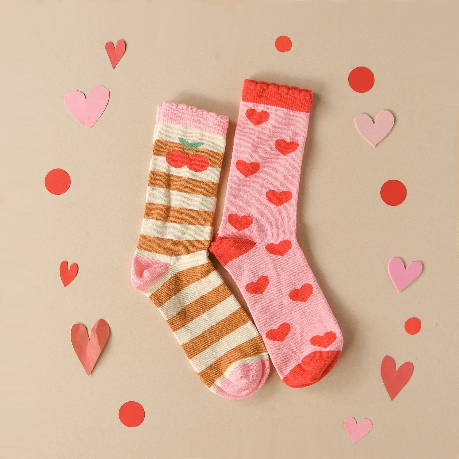 Stripy Cherry 2 Pack Socks 9-12 Jnr