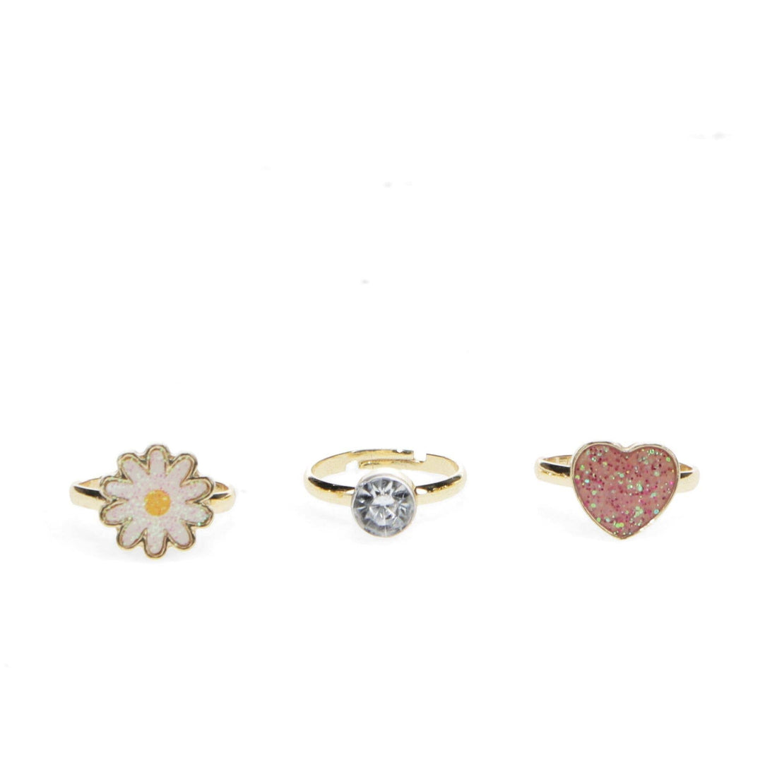 Glitter Rings (Set of 3) - Heart &amp; Flower