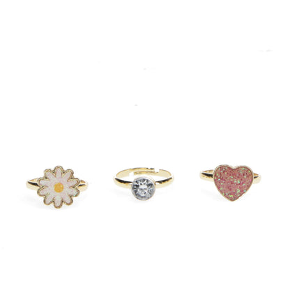 Glitter Rings (Set of 3) - Heart &amp; Flower