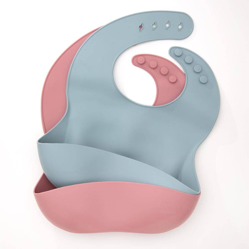 Silicone Baby Bibs Pack of 2: Mulberry &amp; Blush