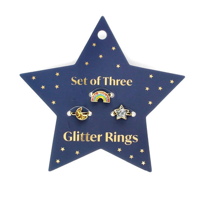 Glitter Rings (Set of 3) - Star, Rainbow &amp; Moon