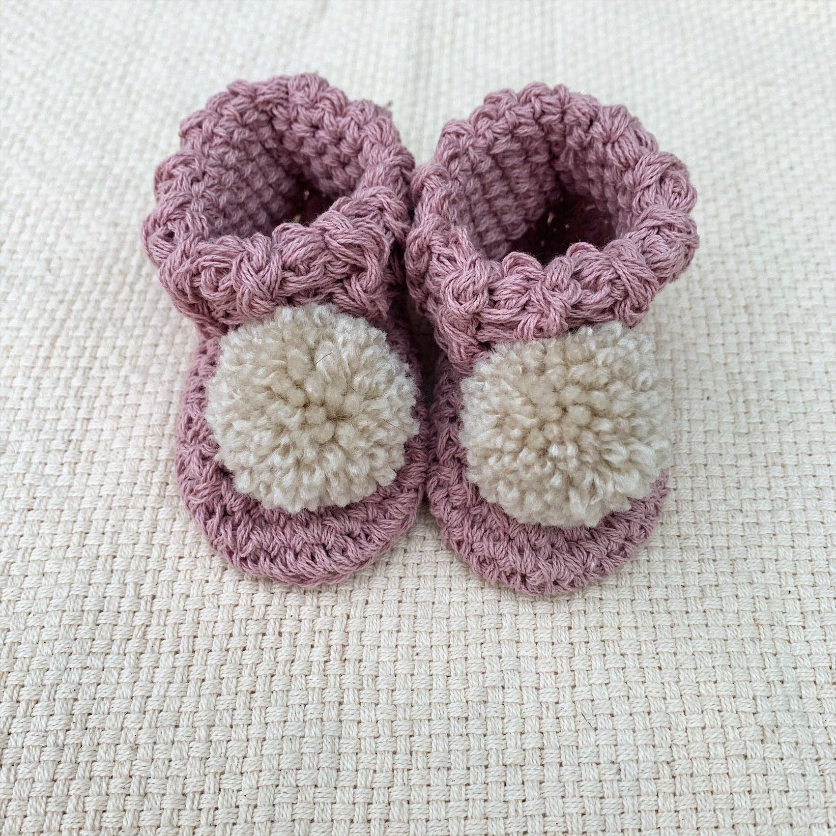 Organic cotton pom pom booties: Olive / Oatmeal