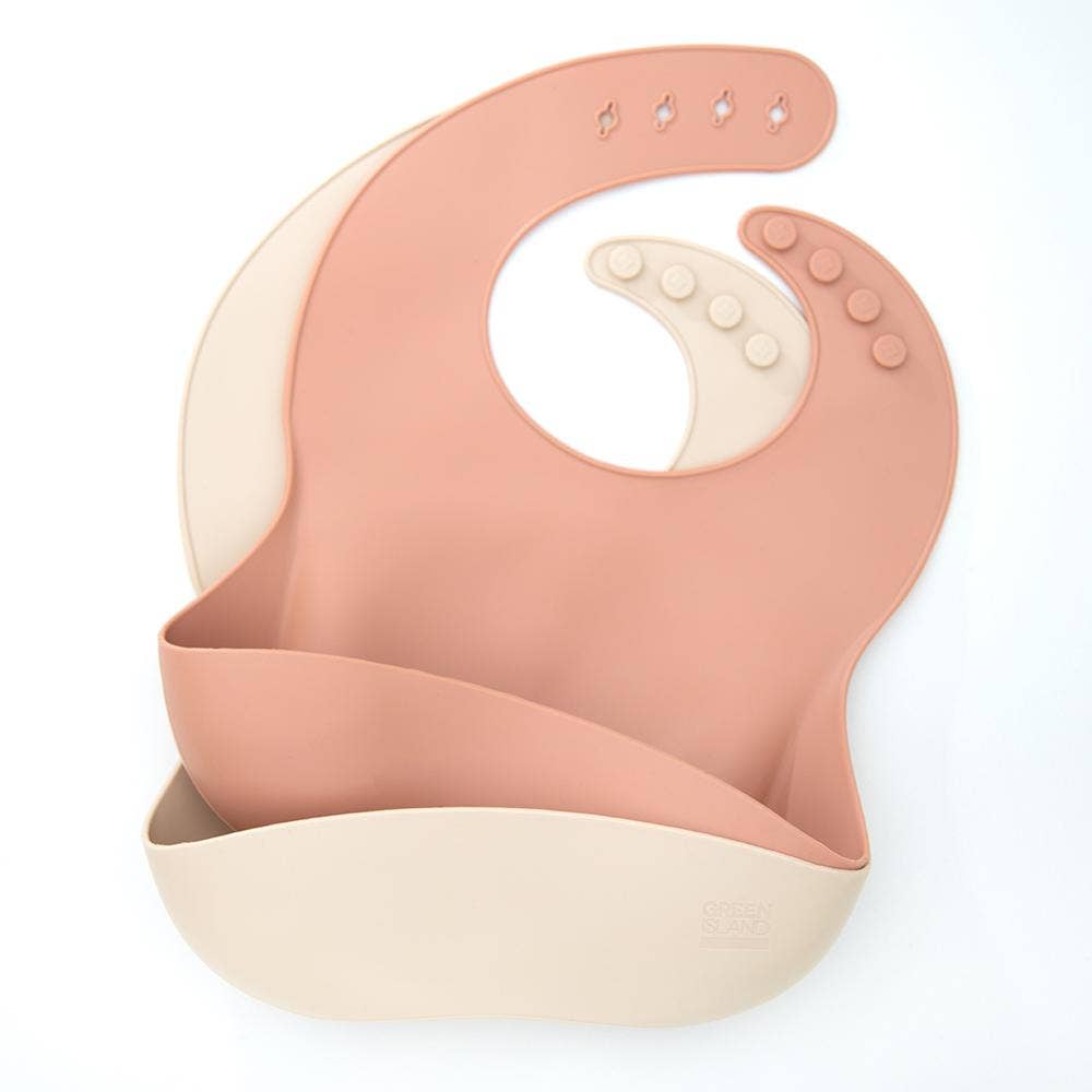 Silicone Baby Bibs Pack of 2: Mulberry &amp; Blush