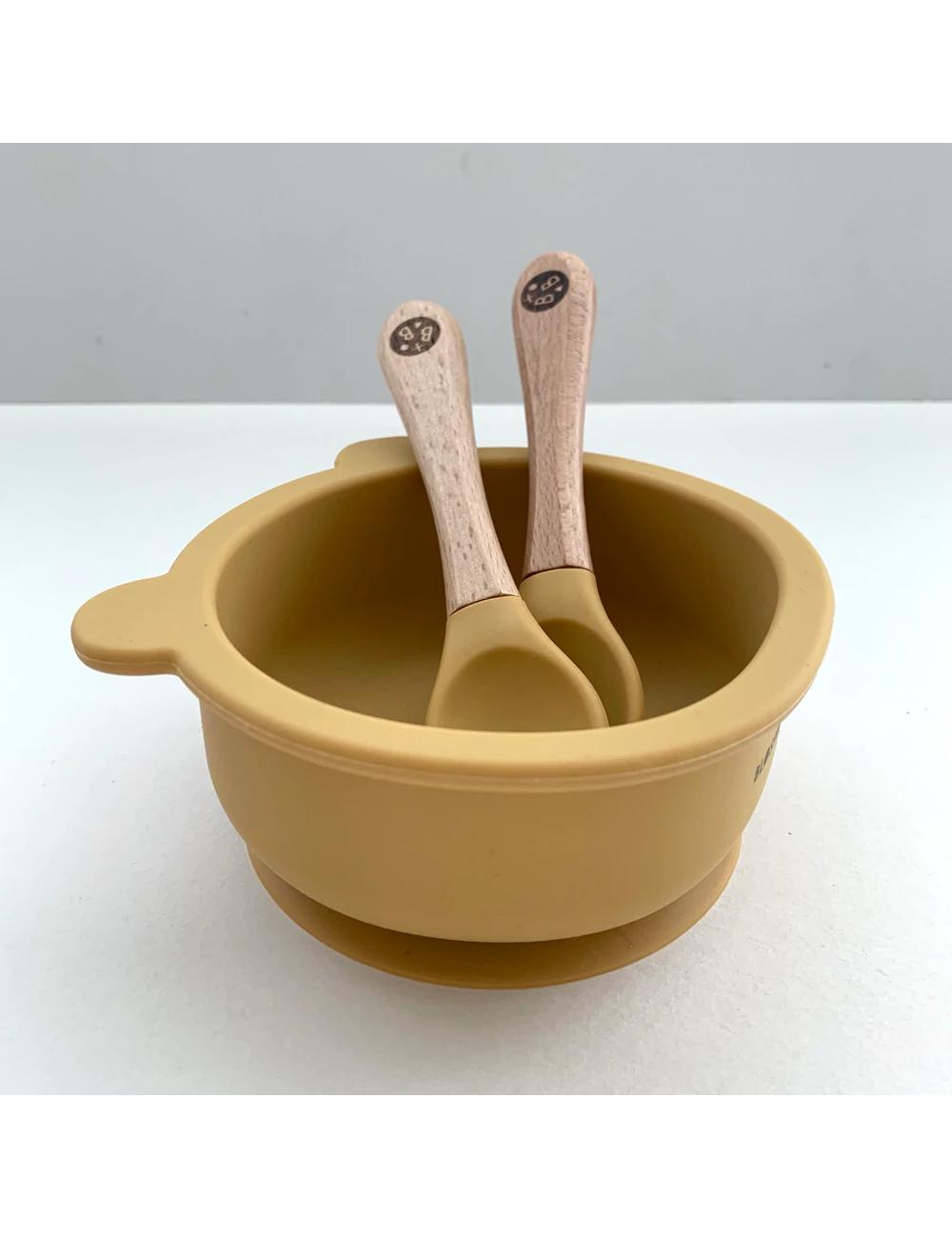 Mustard Silicone Suction Bowl and Cutlery set