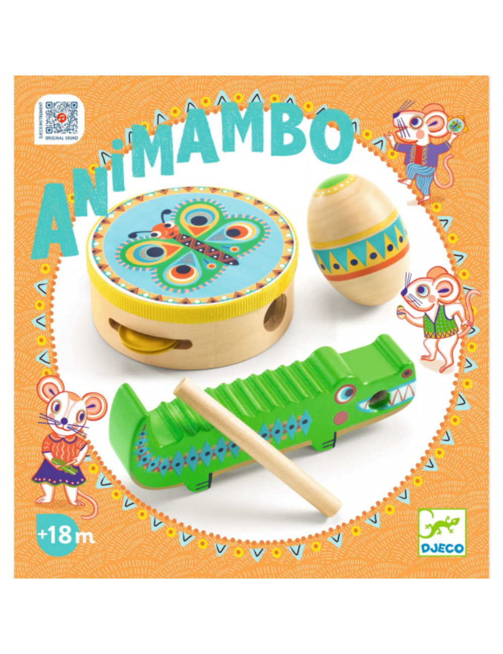 Set of percussions: tambourine, maracas, guiro