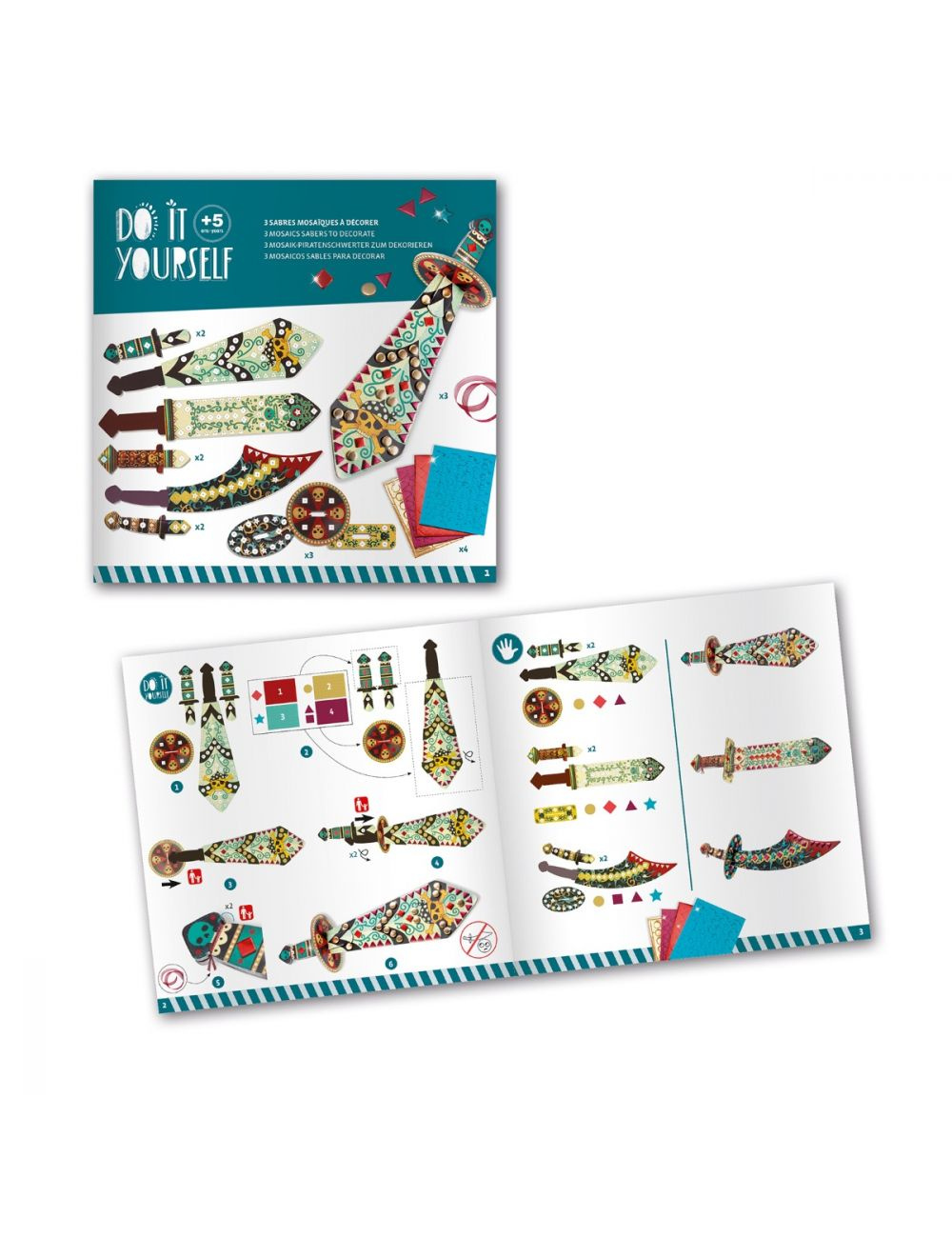 Djeco Do It Yourself - 3 Mosaic Swords to Decorate Like a Pirate