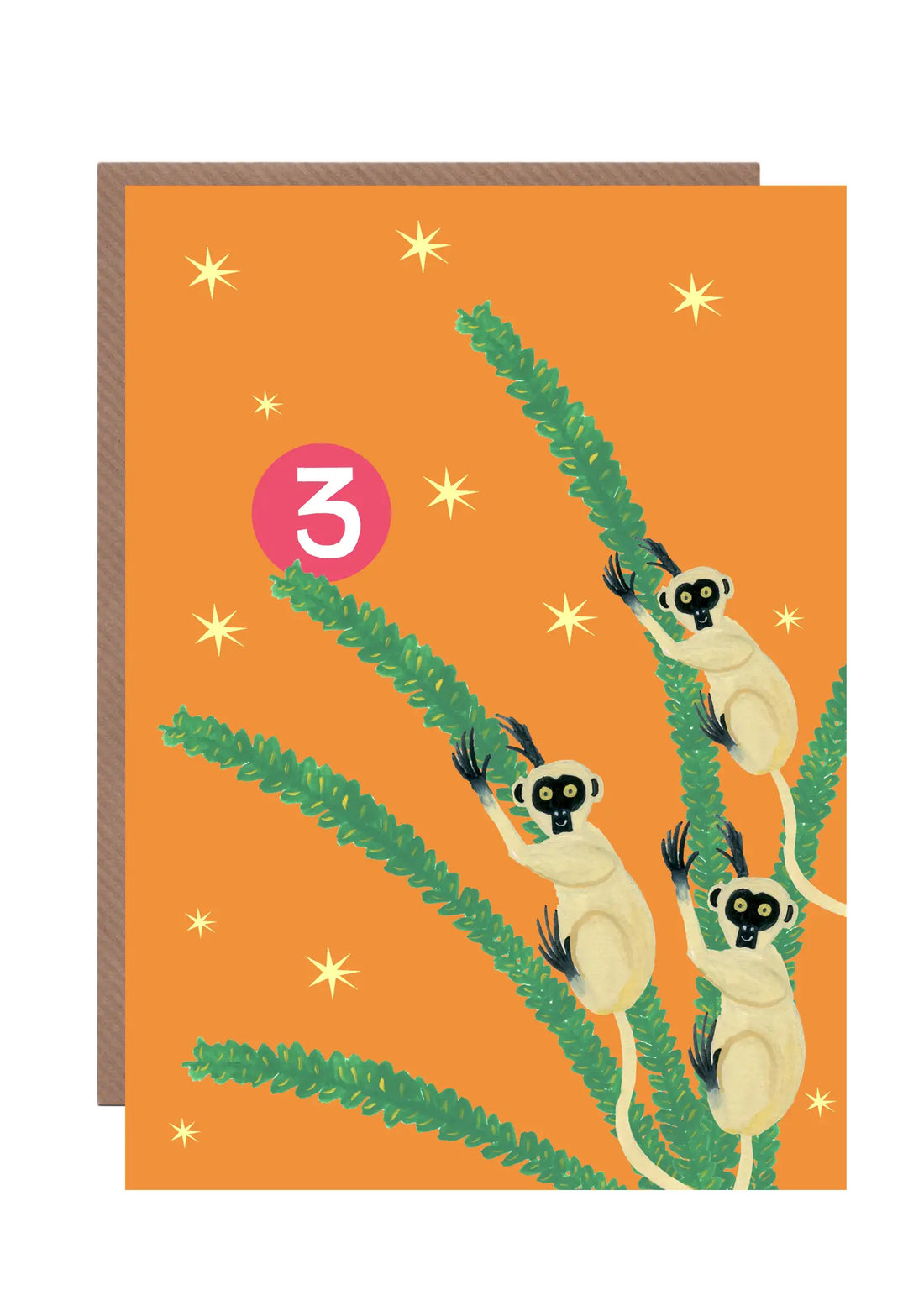 Age 3 Party Lemur Birthday Greetings Card