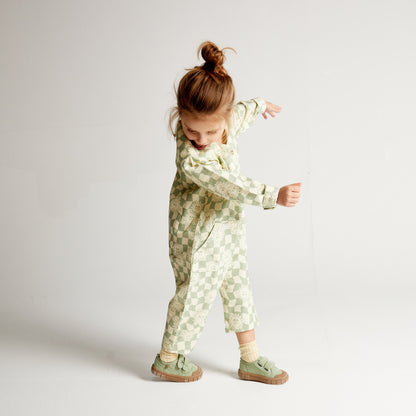 Sunshine Checkerboard Overalls - Sage